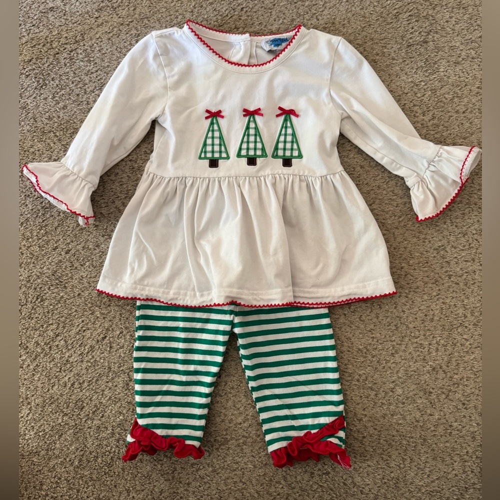 Festive White and Green Kids Matching Set
